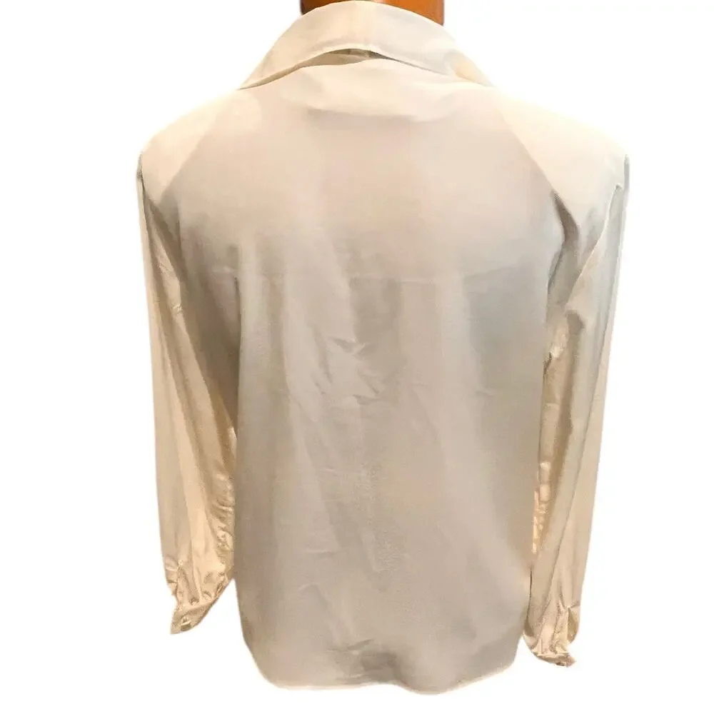 Vintage Size 8/S/M? Petite Sophisticate Womens Ruffled Blouse Ivory Long Sleeve - Picture 5 of 9